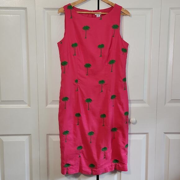 Address Maggy Pink & Green Sleeveless Linen Blend Dress Size 14 Palm Trees - Picture 1 of 9